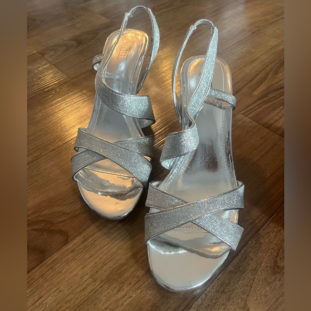 Women's Silver Glitter Strappy Dress Sandals